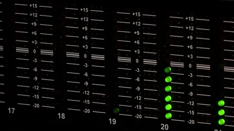 Led light level indicator on a professional sound mixer desk 스톡 동영상 70857290