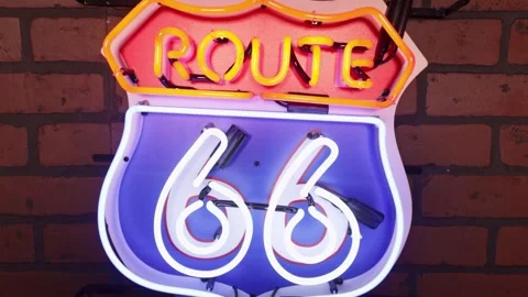 Led light of Route 66 Sign Video stock 317965301
