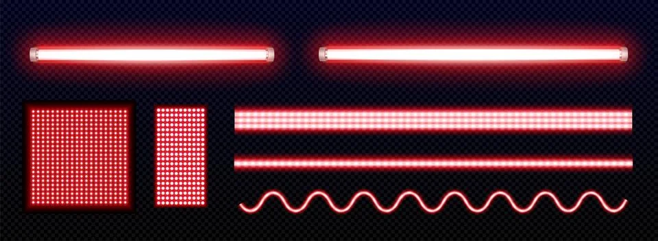 Led light strip collection with red neon tubes Stock Illustration