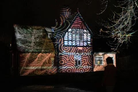 Led lighting home decoration  people enjoying christmas lighting 스톡 사진