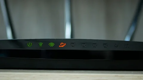 LED lights blinking on wifi router, it connecting to the internet. Stockbeeldmateriaal 123283036