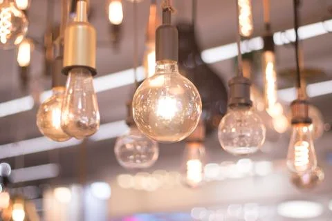 LED lights display in store Stock Photos