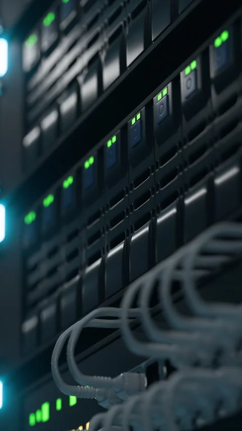 LED Lights Illuminate Server Rack in Data Center With Dark Background Video stock 318168408