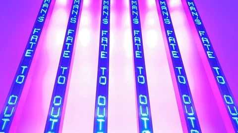LED lights modern art installation spelling words fate, himself Video stock 114885292