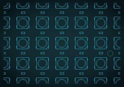 LED matrix RGB LED chips on a rigid PCB close up blueprint Stock Illustration