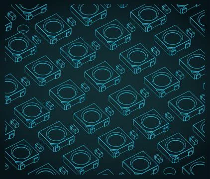 LED matrix RGB LED chips on a rigid PCB close up isometric blueprint Illustrazione stock