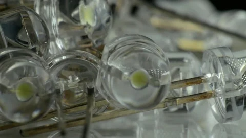 LED micro bulbs. observation of light semiconductor diodes. Electric crystal Stock Footage 228121670