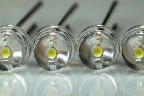 LED micro bulbs. observation of light semiconductor diodes. Electric crystal Stock Photos