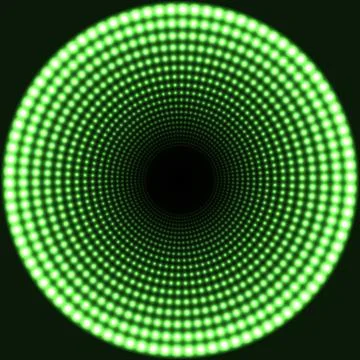 LED mirror abstract round background. Green blazing lights fading to the cent Stock Illustration