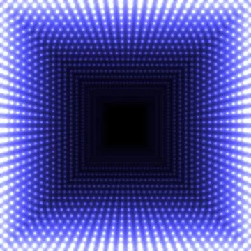 LED mirror abstract square background. Blue blazing lights fading to the cent Stock Illustration