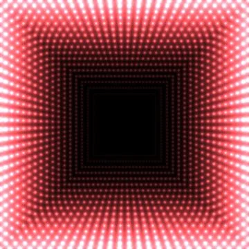 LED mirror abstract square background. Red blazing lights fading to the cente Stock Illustration