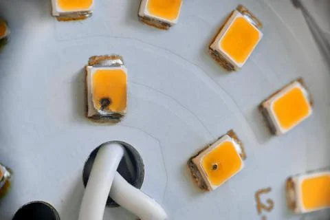 LED panel with burned out LEDs part of light bulb macro Stock Photos