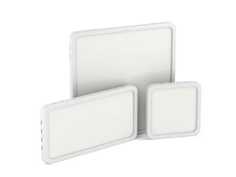 Led panels with different sizes Three led panels with different sizes on w... Stock Photos