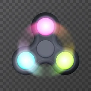 Led RGB lightning fidget spinner, hand gadget with colored sides spinning around Stock Illustration