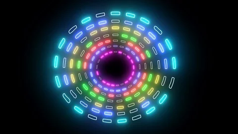 Led rounds HUD object. Colorful neon lights on circle shape technology concept. Video stock 114014804