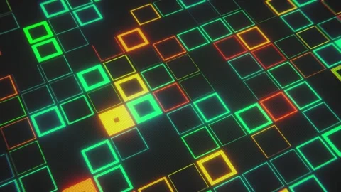 Led screen background with glowing squares in neon colors in retro gaming tech Stock Footage 347881220