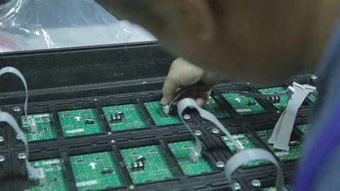 Led screen. breakdown microcircuits led screen In workshop Video stock 83296997