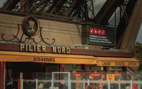 Led screen indicates the safety instructions in order to climb the elevator Stock Photos