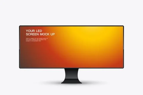 LED screen mockup is displayed with a vibrant gradient background blending .. Stock Illustration