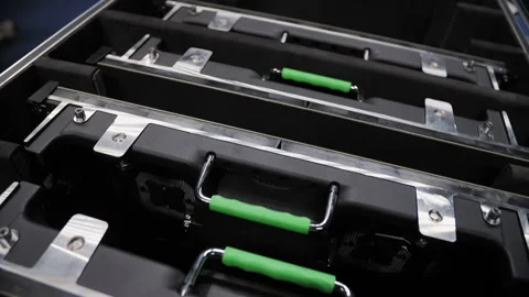 LED screen panels packed in transport case Stock Footage 308625647