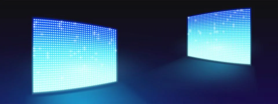 LED screen panels set glowing on dark background Stock Illustration