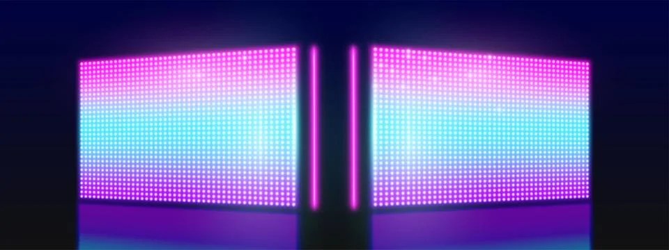 LED screen panels set glowing on dark background Stock Illustration