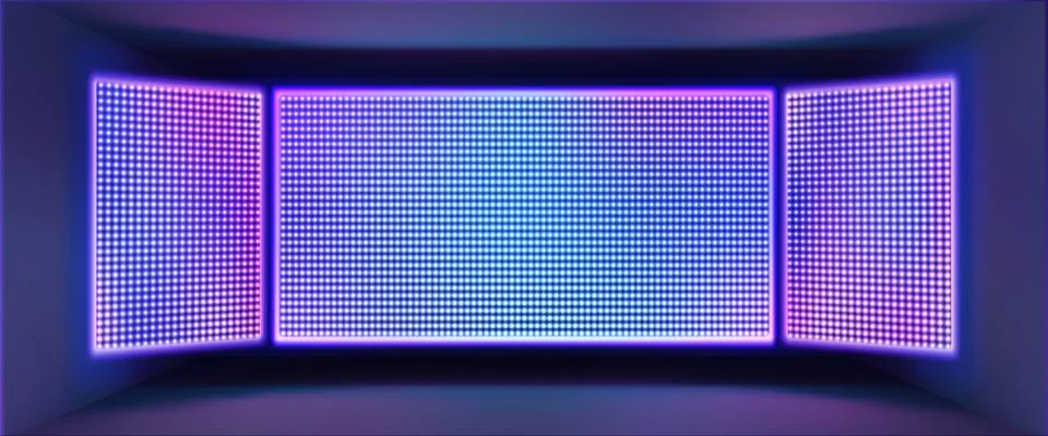 Led screen wall display glowing with purple light Stock Illustration