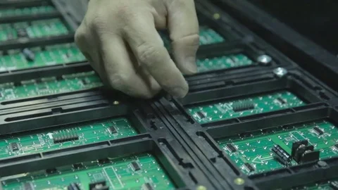 LED screen. In the workshop collecting chips for the LED screens Video stock 83297324