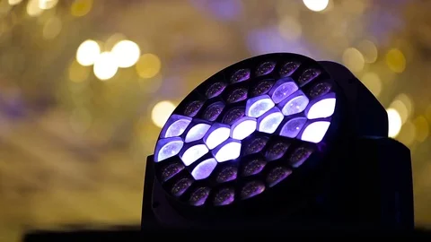 Led stage lighting device moving head in the concerthall Stock Footage