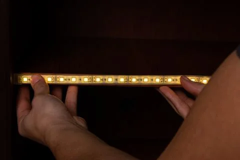 LED strip installation,diode light close up Stock Photos