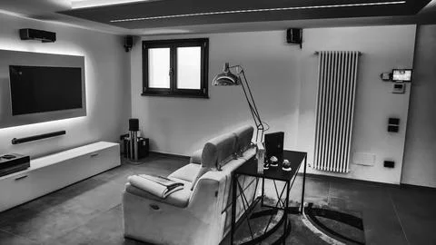 LED Strip Lighting Installation for a Bright and Modern Basement Renovation Stock Photos