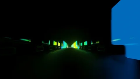 LED structures in a row tunnel with infinity end Stock Footage 122254556
