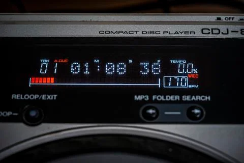 LED Time Display on CD Player Stock Photos
