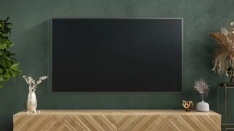 LED TV on the dark green wall in living room,minimal design,Dark green wall. 動画素材 229761174