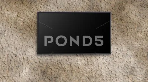 Led tv display on Sand texture wall black Illustration #60658000