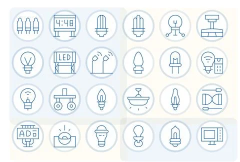 Led Vector Graphics featuring 24 Thin Line Detail Enhanced 256x256 Designs Illustrazione stock