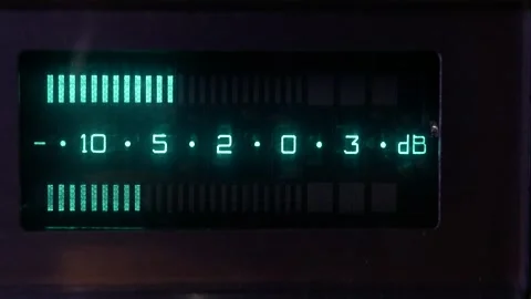 LED volume level indicators in old vintage tape recorder, audio cassette playing Stock Footage 310241902