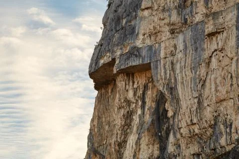 Ledge on the mountain, collapsed rocks, steep cliffs Stock Photos