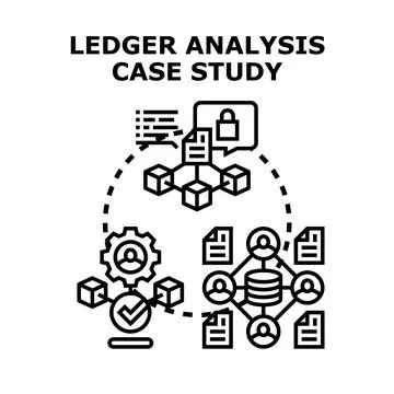Ledger analysis case study illustrating data processing Stock Illustration
