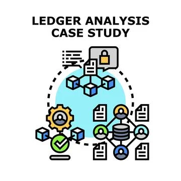 Ledger analysis case study illustrating data processing Stock Illustration