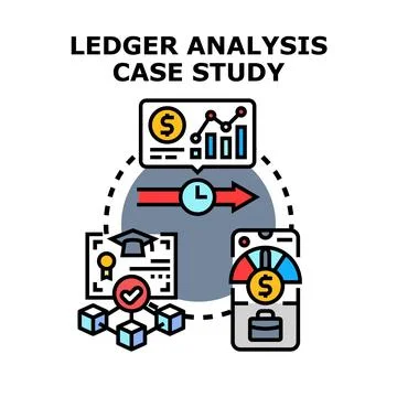 Ledger analysis case study illustrating financial data management Stock Illustration