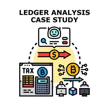 Ledger analysis case study illustrating financial transaction flow Stock Illustration