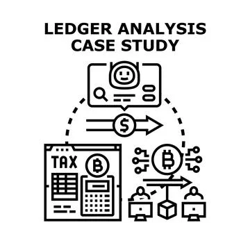 Ledger analysis case study illustrating financial transaction flow Stock Illustration