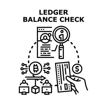 Ledger balance checking digital cryptocurrency transaction financial data Stock Illustration