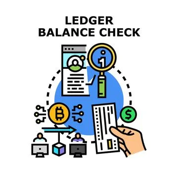 Ledger balance checking digital cryptocurrency transaction financial data Stock Illustration