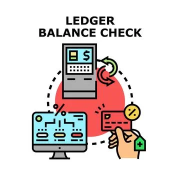 Ledger balance checking with digital financial transactions Stock Illustration