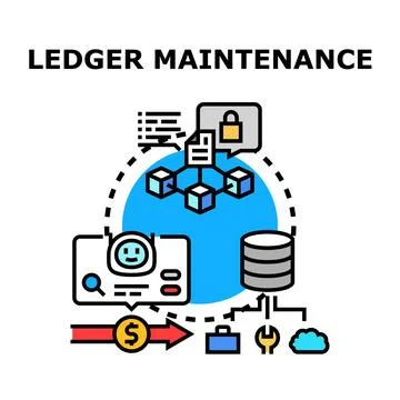 Ledger maintenance managing secure financial data technology Stock Illustration