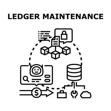 Ledger maintenance managing secure financial data technology Stock Illustration