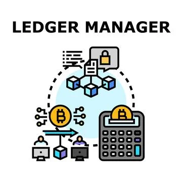 Ledger manager digital currency blockchain accounting system Stock-Illustration