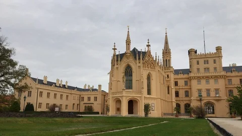 Lednice Castle in autumn cloudy day, Czech Republic Stock Footage 97735401